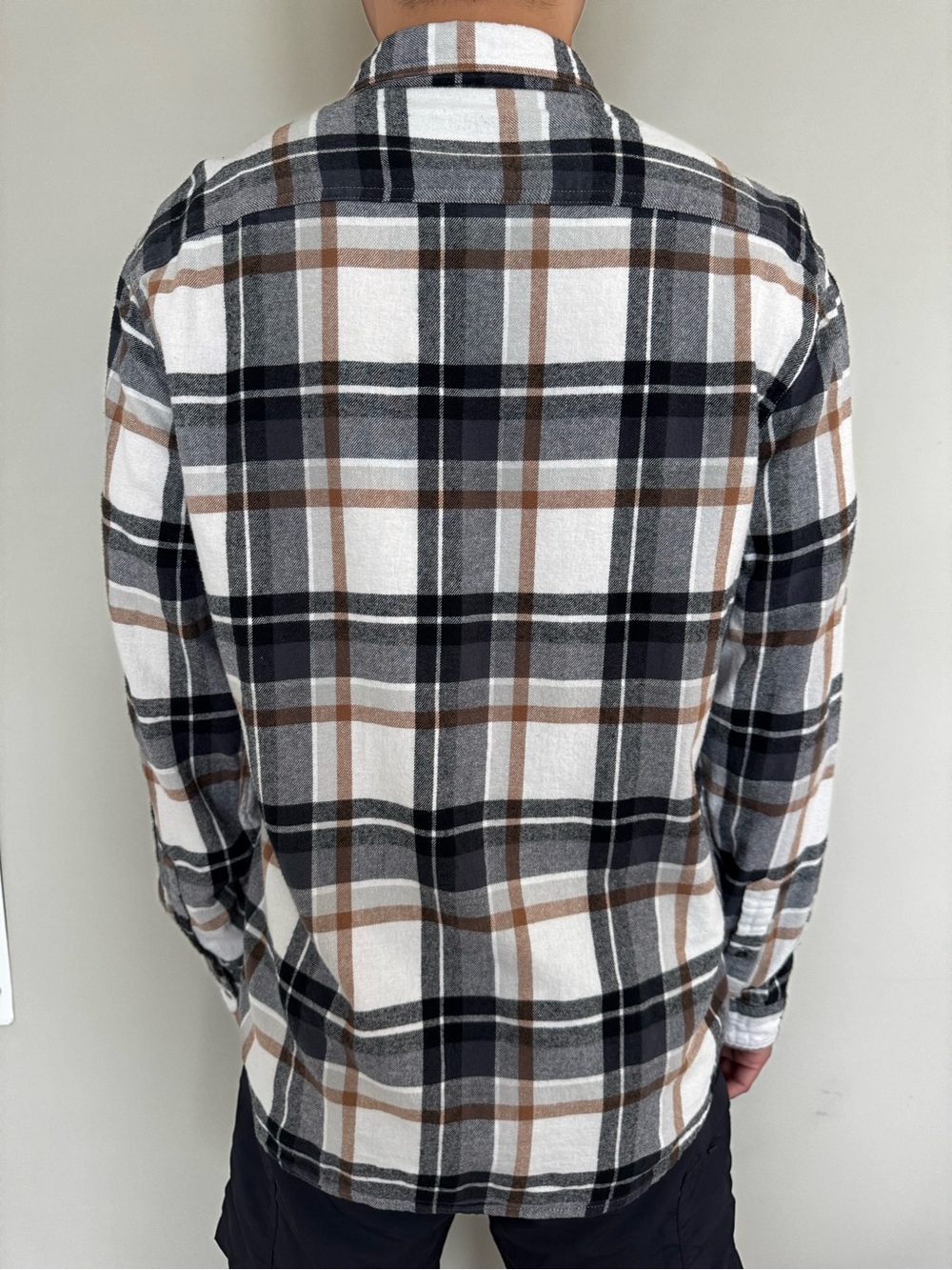 Sonoma White Plaid Button-Down Shirt with Brown and Black Stripes